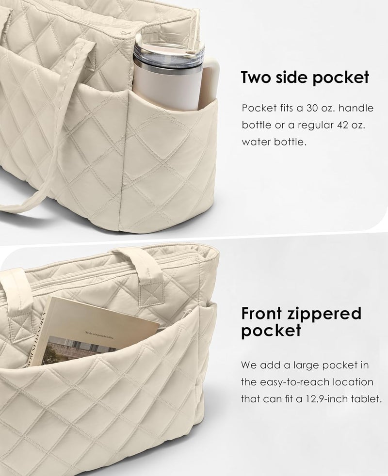 Uselike Tote Bag for Women, Lightweight Puffer Tote Work Bags with Compartments for Travel, Quilted Shoulder Bag with Zipper - Image 2
